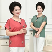 Mùa hè mới của mẹ Áo thun cotton ngắn tay trung niên nữ nửa tay áo thun rộng kích thước lớn - Quần áo của mẹ