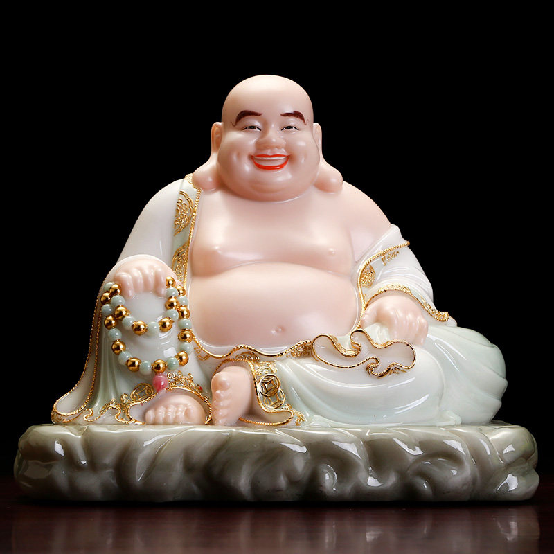 汉白玉弥勒佛大肚佛像笑佛客厅宽体弥勒佛菩萨摆件风水招财摆设品