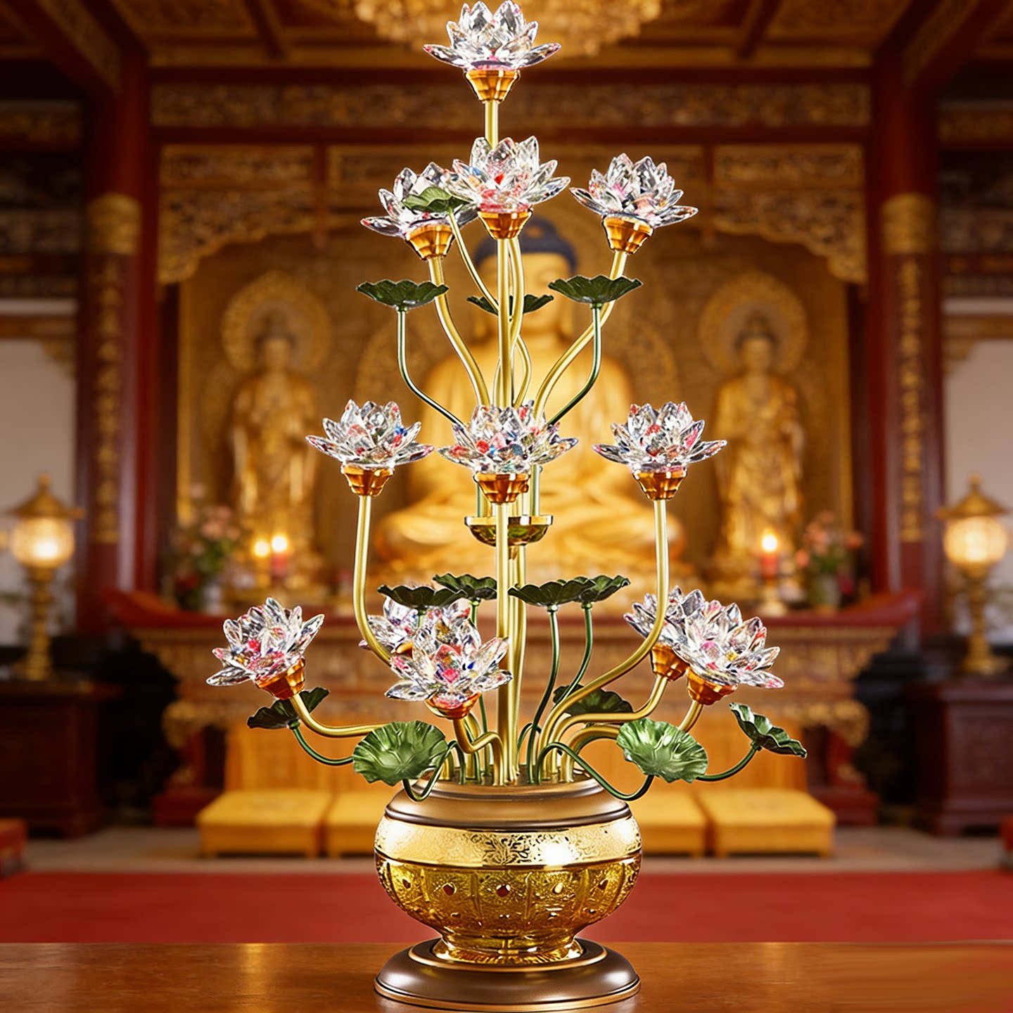 佛前水晶莲花灯七彩长明灯插电