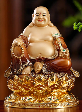 纯铜坐莲弥勒佛菩萨招财笑佛摆件