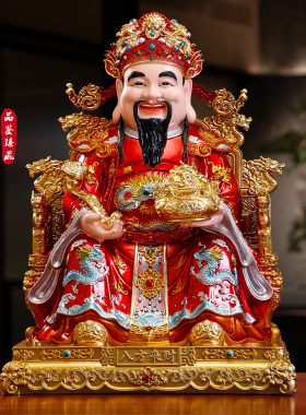 树脂彩绘龙椅财神爷神像招财店铺