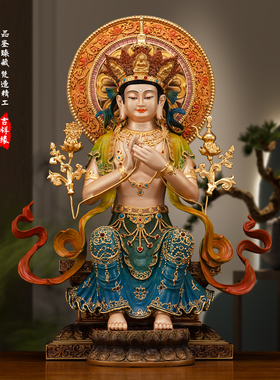 纯铜彩绘天冠弥勒佛菩萨佛像摆件