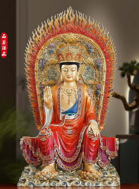 高端纯铜彩绘天冠弥勒佛像摆件