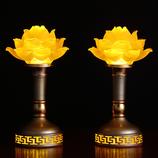 新款莲花灯菩萨插电佛供灯家用供佛灯佛堂中式琉璃长明灯一对led