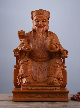 手工雕刻香樟木土地公供奉财神爷