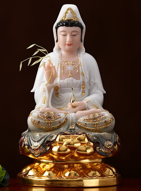 居家汉白玉娑婆三圣菩萨观音佛像