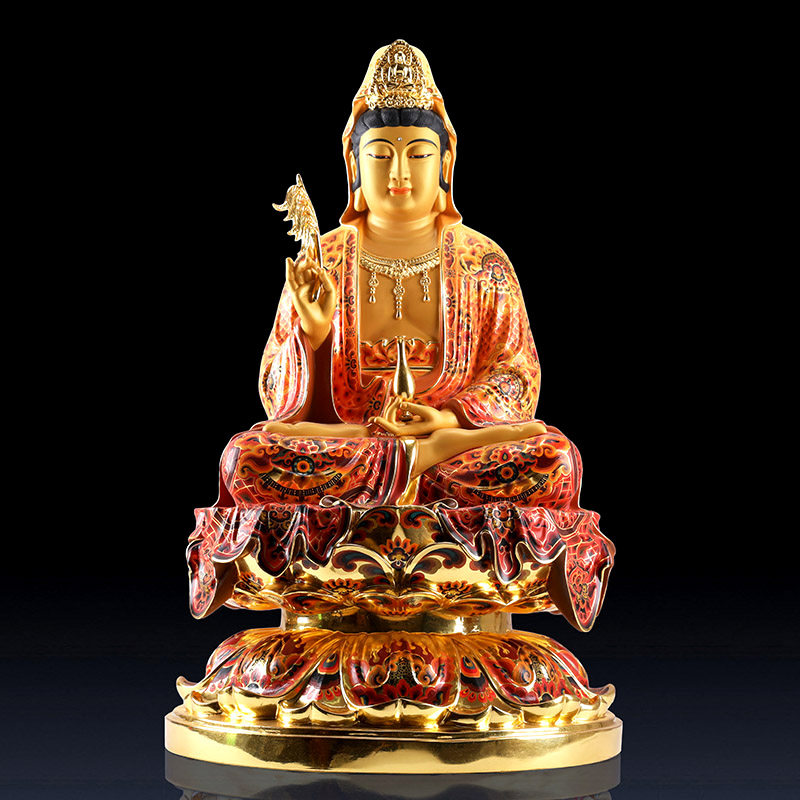 台湾彩绘全铜观音像佛像坐莲南海观音菩萨家用供奉观音大士摆件