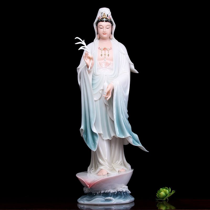 一叶观音佛像汉白玉观音站像佛堂供奉南海滴水观音菩萨保平安摆件