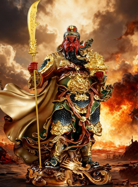 纯铜聚宝盆关公佛像摆件公司客厅