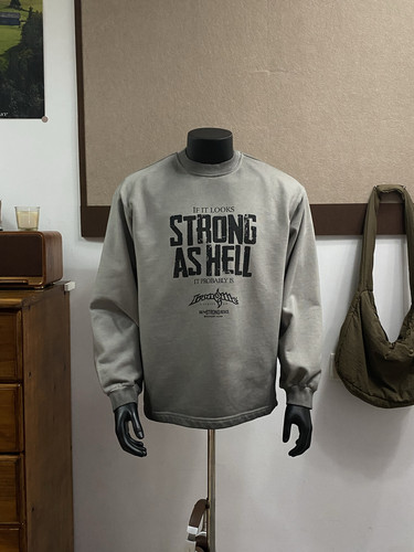 REREBO冬季做旧加绒500G重磅卫衣男字母印花美式潮牌复古圆领上衣