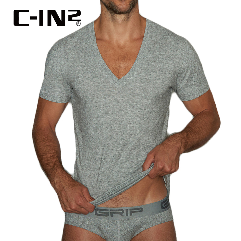 时尚性感V领纯棉短袖，男