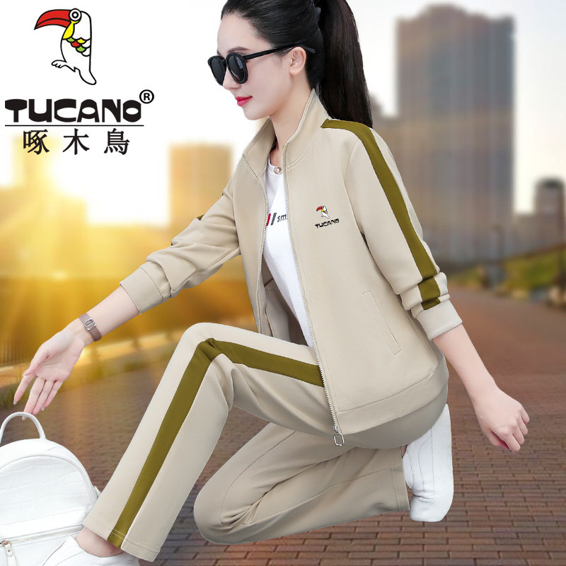 啄木鸟运动服套装女2026年春秋新款时尚中老年女装休闲大码三件套