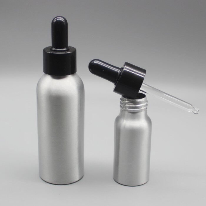 30ml-100ml黑色分装精油黑奶嘴滴管螺口内涂铝瓶精包装铝罐空铝瓶