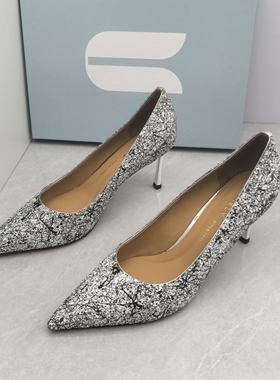 Comely/康莉撤柜断码秋季格利特高跟尖头亮片时尚浅口细跟女单鞋