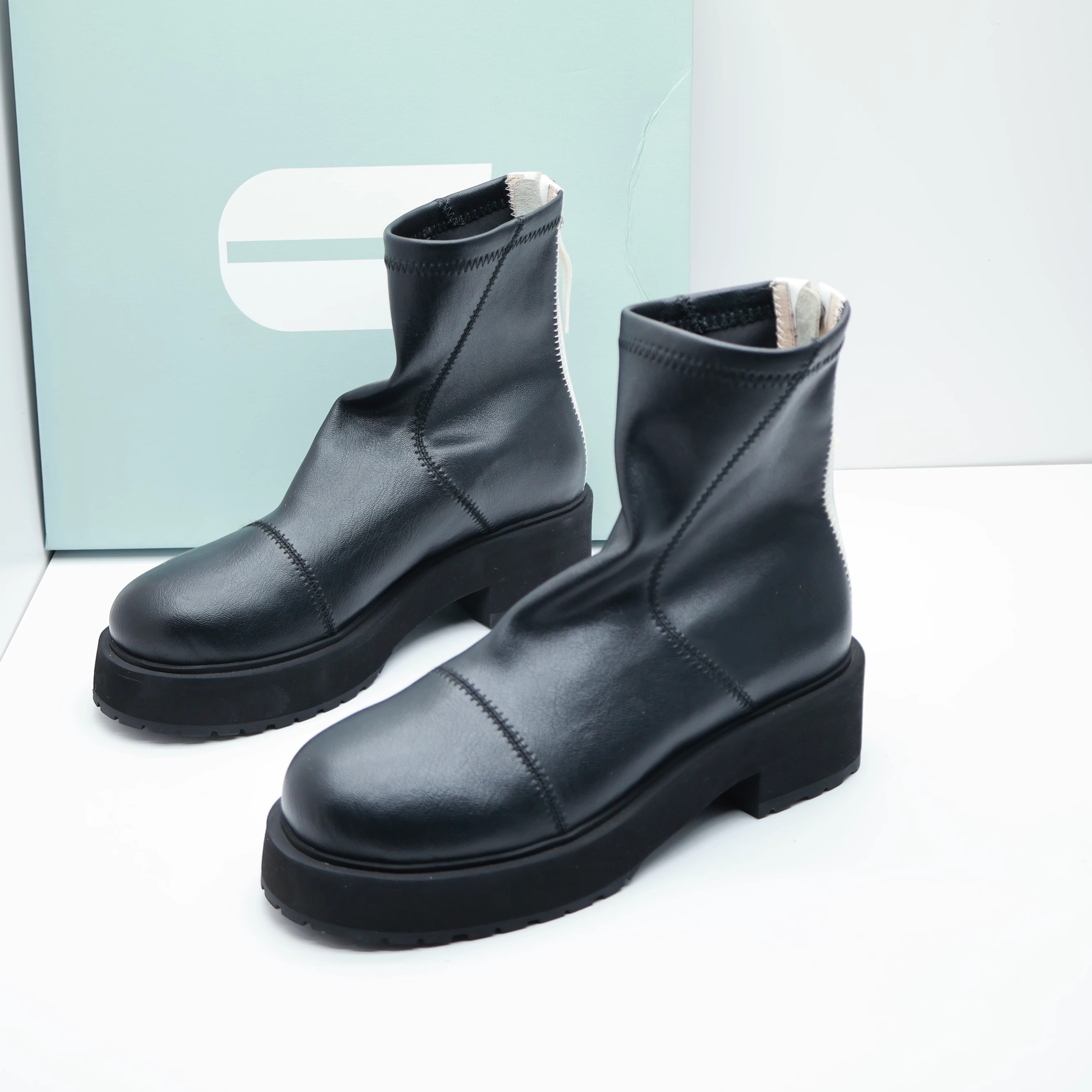 百田森撤柜断码秋冬季英伦休闲厚底切尔西靴圆头百搭后拉链女短靴