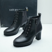 商场品牌撤柜断码 秋冬季 真皮系带休闲单里马丁靴粗高跟舒适女短靴