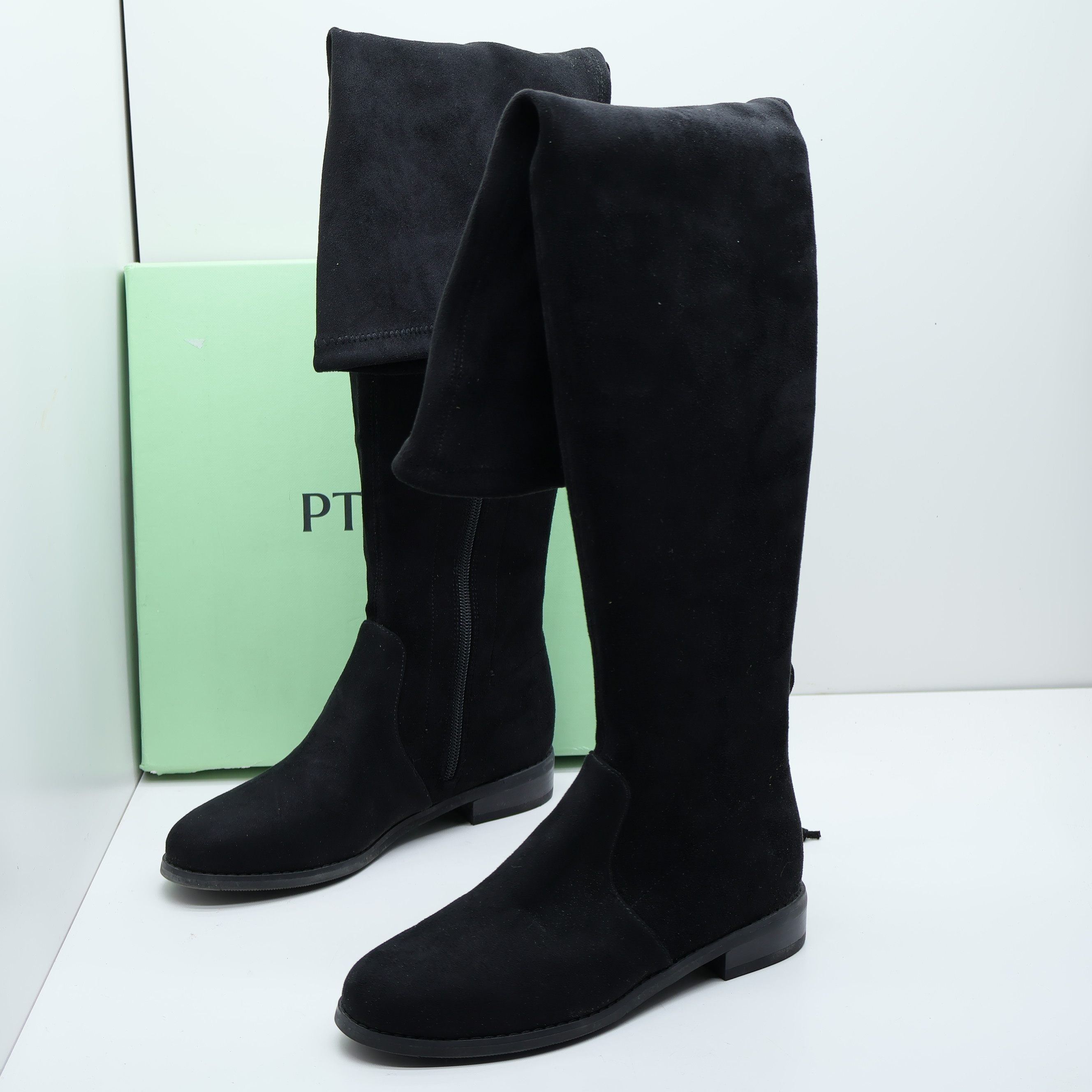 百田森撤柜断码秋冬季英伦飞织弹力靴低跟圆头休闲系带过膝长筒靴,女鞋,弹力靴/袜靴,淘宝优惠券,粉丝福利购,淘宝优惠卷