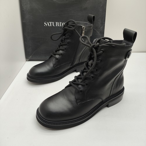 SATURDAYMODE撤柜断码秋季真皮厚底系带马丁靴休闲系带圆头女短靴