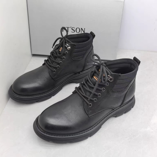 百田森撤柜断码秋冬季真皮圆头平底男士休闲系带马丁靴时尚男短靴