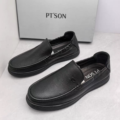 百田森断码撤秋季时尚百搭圆头套脚舒适真皮布洛克商务正装皮鞋男