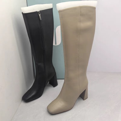 Comely康莉断码撤柜秋季真皮高跟高筒骑士靴侧拉链时尚方头长靴女