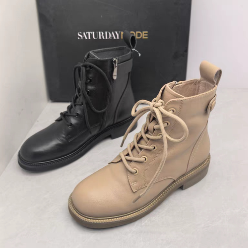 SATURDAYMODE撤柜断码秋季真皮厚底系带马丁靴休闲系带圆头女短靴