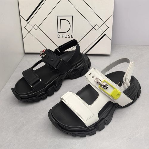 D:FUSE/迪芙斯撤柜断码春夏季松糕厚底羊皮魔术贴休闲露趾女凉鞋