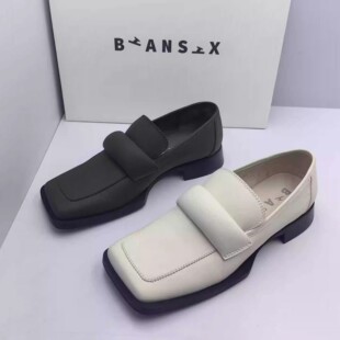 厚底方头懒人鞋 撤柜欧美风真皮休闲一脚蹬乐福鞋 女 式 Biansix便鞋