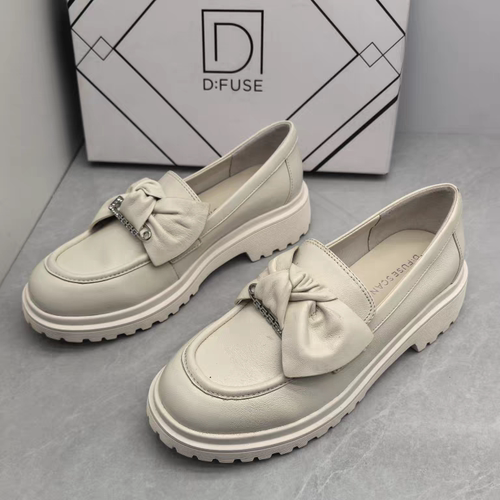 D:FUSE/迪芙斯撤柜英伦秋真皮厚底圆头乐福鞋时尚休闲蝴蝶结女鞋