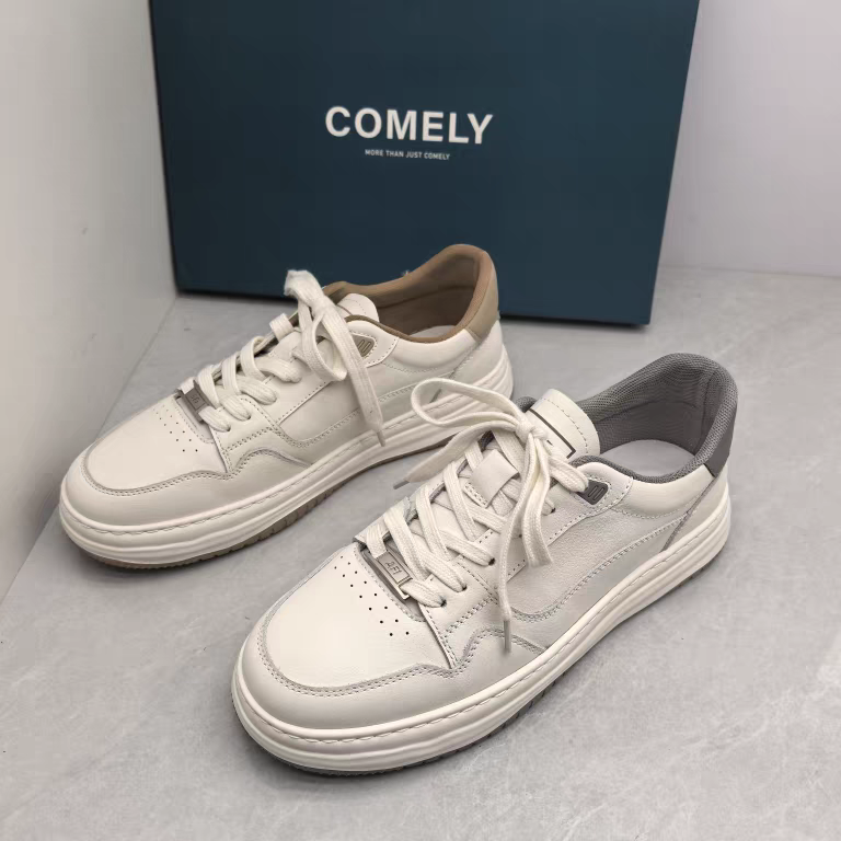 comedy/康莉撤柜断码秋季真皮圆头厚底男士休闲运动鞋时尚小白鞋