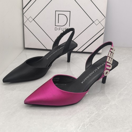 D:FUSE/迪芙斯撤柜夏季丝绸包头字母高跟通勤一字扣带时装凉鞋女