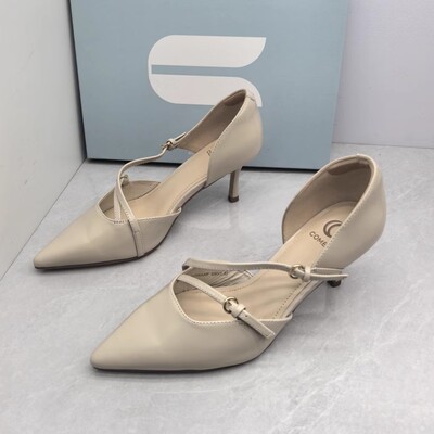 comely康莉撤柜断码夏季真皮时尚百搭尖头包头高跟一字带OL女凉鞋