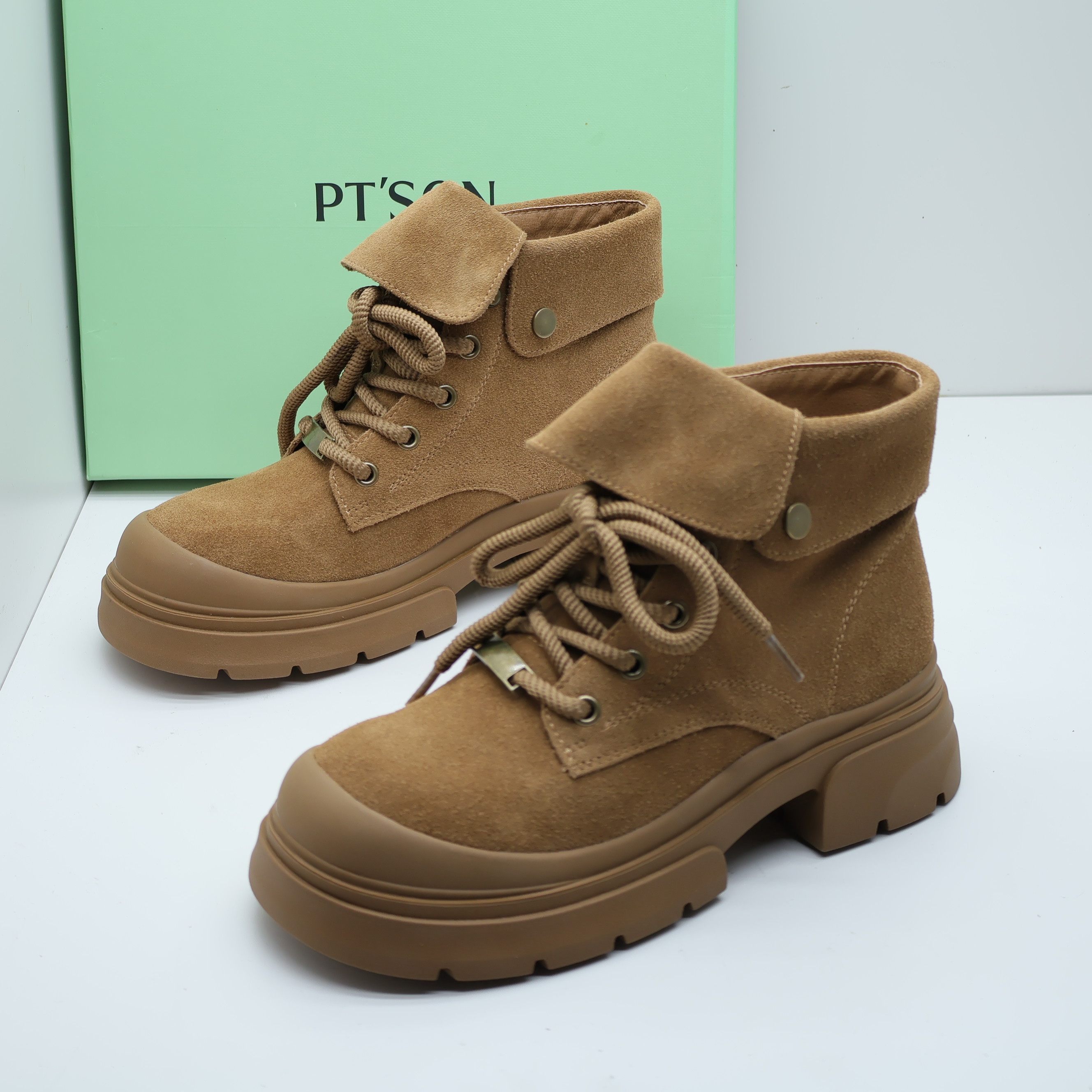 百田森撤柜断码秋冬季英伦真皮圆头马丁靴松糕厚底系带休闲女短靴,女鞋,马丁靴,淘宝优惠券,粉丝福利购,淘宝优惠卷