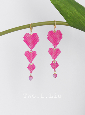 twolliu粉色桃心耳环女多巴胺穿搭honey girl甜酷辣妹风个性耳饰