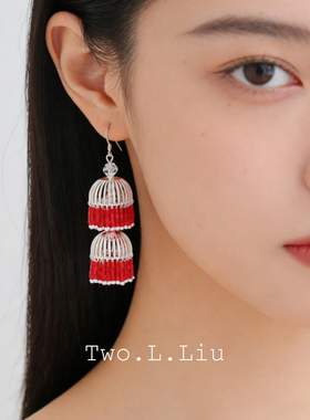 Two.L.Liu东方绮梦系列新中式过年春节红色流苏耳环原创气质耳饰