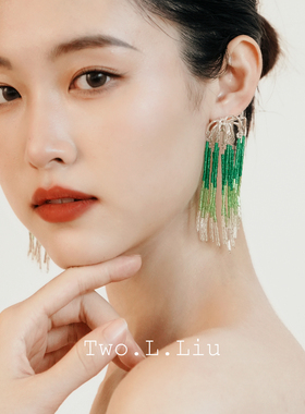 Two.L.Liu原创设计绿色渐变流苏耳环女小众设计感高级气质耳饰