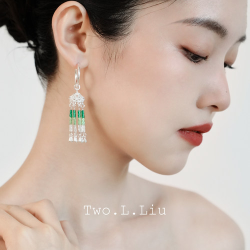 绿色流苏耳环女高级感气质百搭