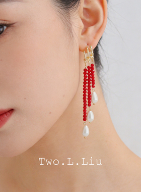Two.L.Liu东方绮梦系列春节新年红色耳环女水滴流苏新中式耳饰