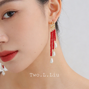 Two.L.Liu东方绮梦系列春节新年红色耳环女水滴流苏新中式 耳饰