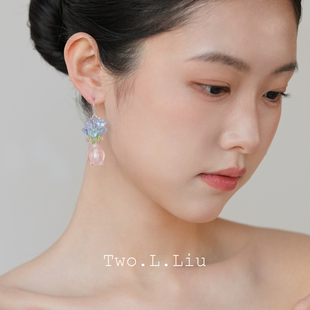 Two.L.Liu樱花物语系列粉紫色花瓶耳饰女花朵春夏出游原创耳夹