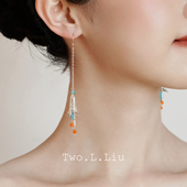 Two.L.Liu原创设计民族风蓝色喇叭花耳环女高级感气质耳饰耳夹