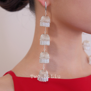 Two.L.Liu东方绮梦系列银色耳环女长流苏原创高级感夸张气质耳饰