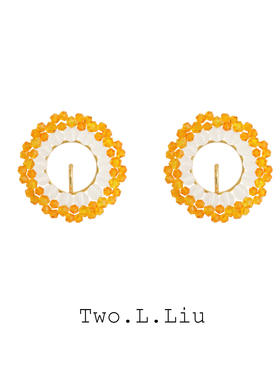 twolliu原创设计桔色耳圈女个性夸张人造水晶手工设计感耳环耳饰