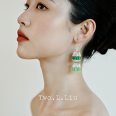 Two.L.Liu新中式 绿色流苏耳环原创设计民族风蓝色高级感气质耳夹