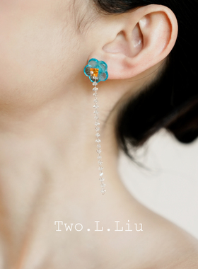 Two.L.Liu汀兰系列气质高级感耳坠耳环女蓝色花朵925银针耳饰