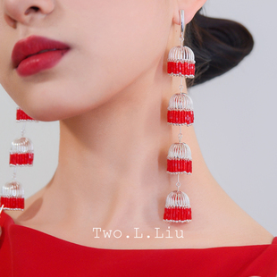 Two.L.Liu东方绮梦系列红色耳环女长流苏原创高级感夸张气质耳饰