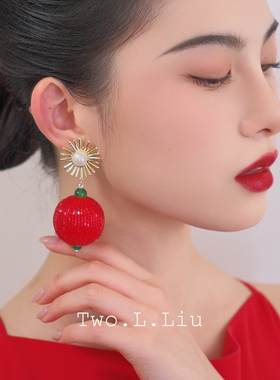 Two.L.Liu东方绮梦系列原创设计红色耳环女轻奢高级感夸张耳饰