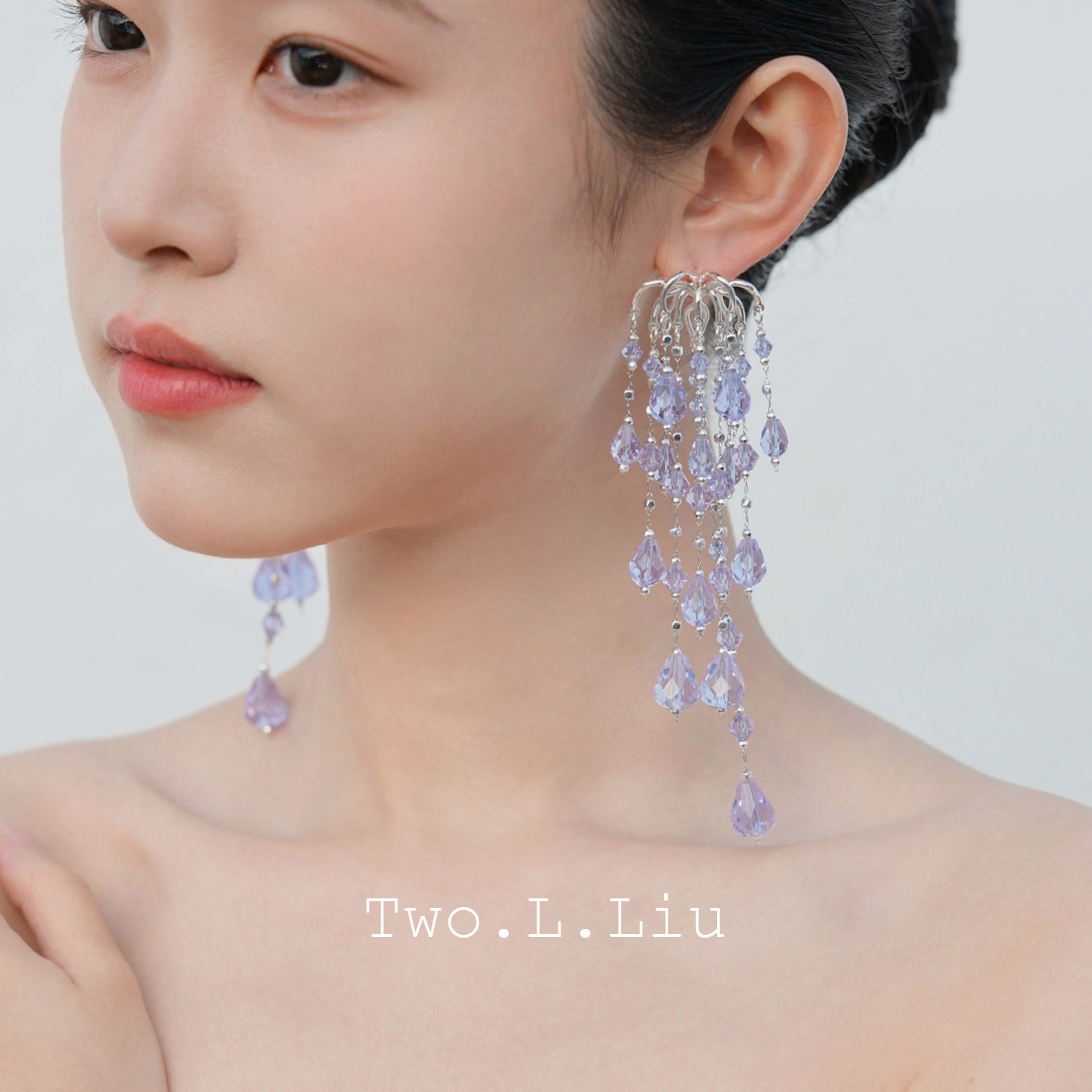 Two.L.Liu晚宴超闪紫色水晶耳环