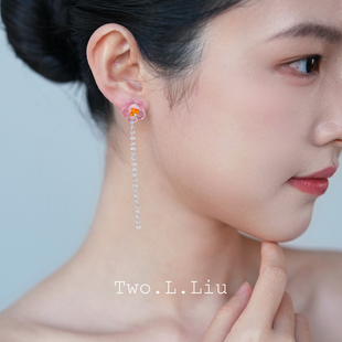 Two.L.Liu樱花物语系列粉色花朵耳环女琉璃925银针气质高级感耳饰