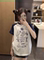 FUN CARTOON ANIME STICK FIGURE PRINT SHORT SLEEVE T-SHIRT WOMENS CUTE RAGLAN TOP IS POPULAR THIS YEAR INS SUMMER